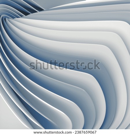 Close-up of a stack of white and blue papers. Minimalist style. 3d rendering digital illustration background