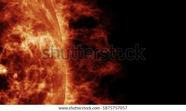 Close-up the Sun with large solar explosions,\
realistic red planet sun surface with solar flares. Realistic 3D\
animation.