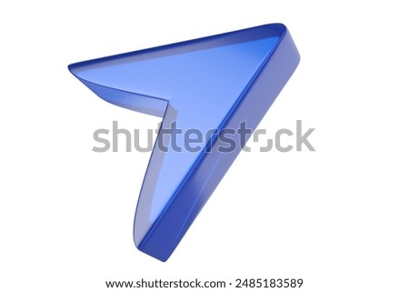 Close-up of transparent glass computer cursor on white background. 3d rendering illustration.