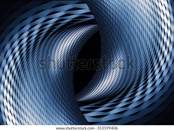 曲線状のスケーリーな2つのメタルグリッドの接写 黒と青の抽象的な技術 科学 産業構成 未来的なアーキテクチャ 分析 差分ジオメトリの背景 のイラスト素材