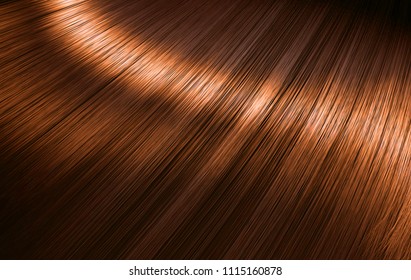 A closeup view of a section of glossy straight ginger hair in a wavy style - 3D render