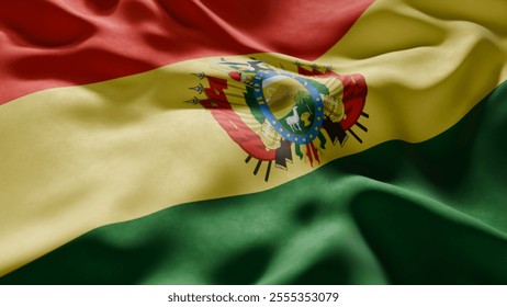 Close-up of Waving Bolivia flag, suitable for patriotic designs, Independence Day celebrations, or travel materials - Powered by Shutterstock