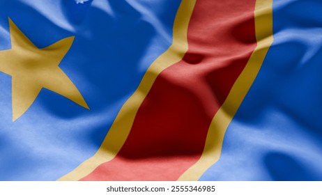 Close-up of Waving Democratic Republic Congo flag, suitable for patriotic designs, Independence Day celebrations, or travel materials - Powered by Shutterstock