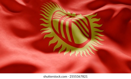 Close-up of Waving Kyrgyzstan flag, suitable for patriotic designs, Independence Day celebrations, or travel materials
 - Powered by Shutterstock