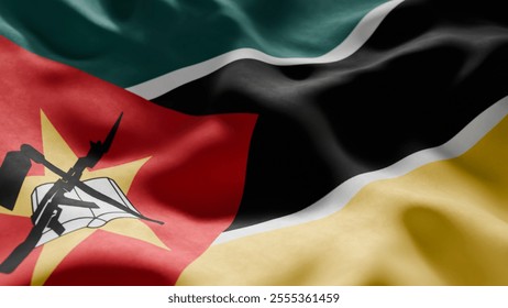 Close-up of Waving Mozambique flag, suitable for patriotic designs, Independence Day celebrations, or travel materials - Powered by Shutterstock