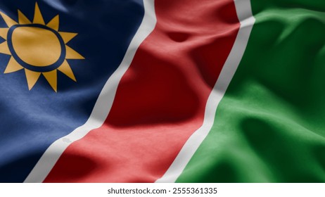 Close-up of Waving Namibia flag, suitable for patriotic designs, Independence Day celebrations, or travel materials