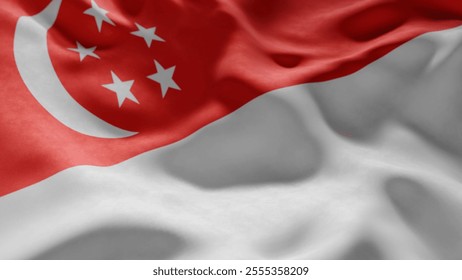 Close-up of Waving Singapore flag, suitable for patriotic designs, Independence Day celebrations, or travel materials - Powered by Shutterstock