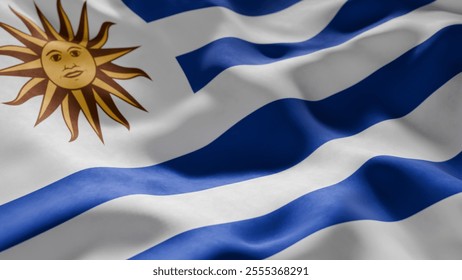 Close-up of Waving Uruguay flag, suitable for patriotic designs, Independence Day celebrations, or travel materials - Powered by Shutterstock