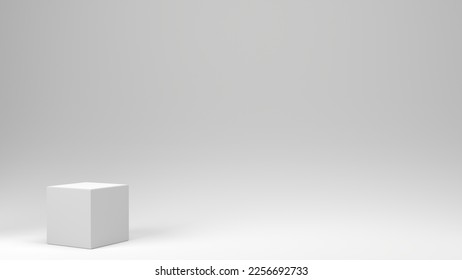 Close-Up Of White Stage Under Studio Room. Mockup empty white stair for award. Round pedestal and winner podium. 3D rendering