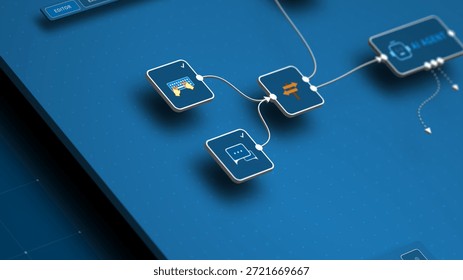 Closeup workflow automation interface with keyboard input and chat connection for AI process management