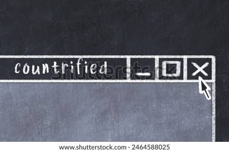 Closing browser window with caption countrified. Chalk drawing. Concept of dealing with trouble