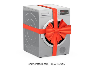 Clothes Dryer With Ribbon And Bow, Gift Concept. 3D Rendering Isolated On White Background