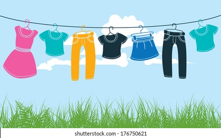 Clothes washing line against