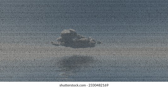 Cloud above water. Image composed of words. 3D rendering