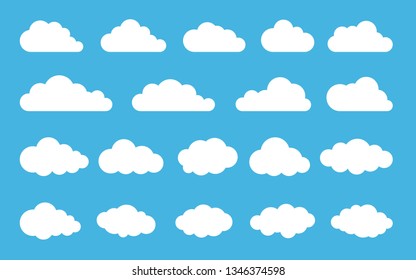 Cloud. Abstract white cloudy set isolated on blue background.
