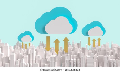 Cloud And Building City For Communication Technology Content 3d Rendering.