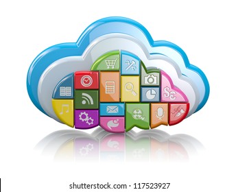 Cloud Computing. Clouds As Application Icons On White Background. 3d