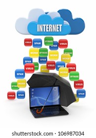 Cloud computing concept. Virus, spam protection. 3d