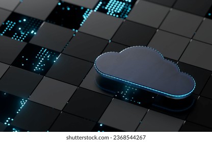 Cloud Computing Digital Information Data Center Technology. Computer Information Storage. Cybersecurity 3d Illustration