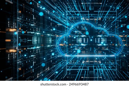 Cloud Computing Digital Information Data Center Technology. Computer Information Storage. Cybersecurity 3d Illustration