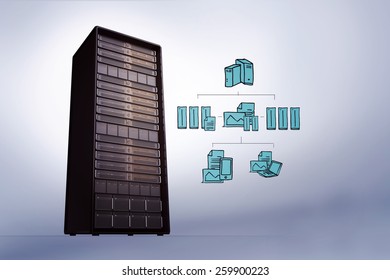 Cloud computing doodle against grey vignette