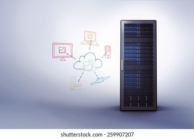 Cloud computing doodle against grey vignette
