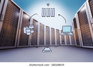 Cloud computing doodle against grey vignette