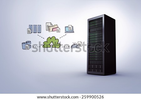 Cloud computing doodle against grey vignette