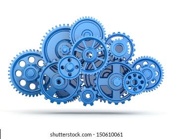 Cloud Computing From Gears On White Isolated Background. 3d