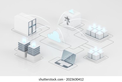Cloud computing and information devices, 3d rendering. Computer digital drawing.