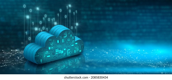 Cloud Computing Technology Internet On Data Network With Technology Background. Cloud Service, Cloud Storage Concept. 3D Render.