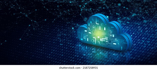 Cloud Computing Technology Internet On Binary Code With Abstract Background. Cloud Service, Cloud Storage Concept. 3D Render.