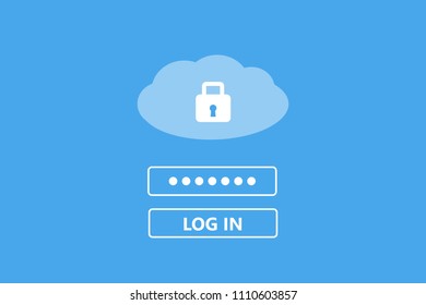 Cloud data storage password login web screen banner background, cyber security concept