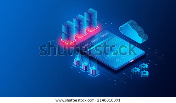 Cloud Database Software\
Concept - Device Running Software to Manage Cloud Databases - 3D\
Illustration