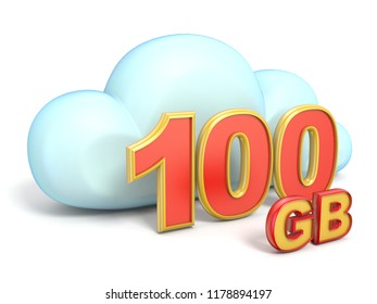 Cloud Icon 100 GB Storage Capacity 3D Rendering Isolated On White Background