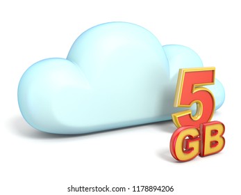 Cloud Icon 5 GB Storage Capacity 3D Rendering Isolated On White Background