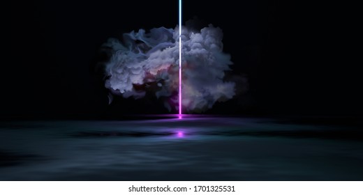 Cloud And Light Source Against A Dark Background. 3d Render / Rendering