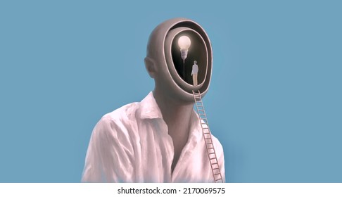 A cloud in a man head. Concept idea art of surreal, psychology, thinking solution and brain. 3d illustration. Conceptual artwork. - Powered by Shutterstock