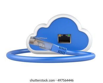 Cloud with a network plug. 3d illustration on a white background.