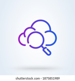 Cloud Search Sign Line Icon Or Logo. Find Information In Database  Concept. Big Data Storage Linear Illustration.