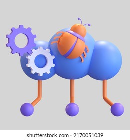 Cloud Server Bug Maintenance Icon 3d Illustration