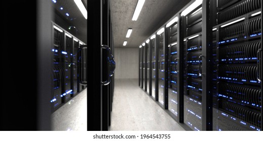 Cloud Server Room 3D-Ilustración - Versión pan izquierda de mi imagen de la sala de servidores más popular (más de 16M descargas en Pexels) - si utilizaste la otra, por favor, avíseme comprando esta, también!