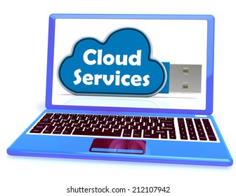 Cloud Services Memory Stick Laptop Showing Internet File Backup And Sharing