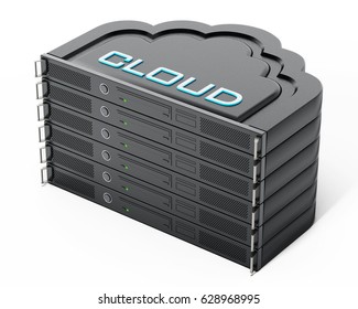 Cloud Shaped Network Server Rack Stack. 3D Illustration.