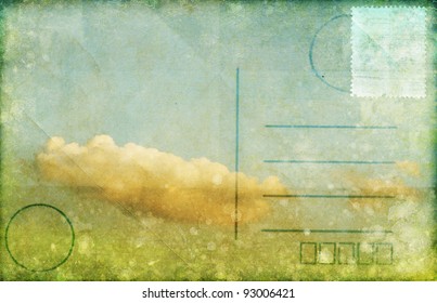 cloud and sky on old postcard ,retro style
