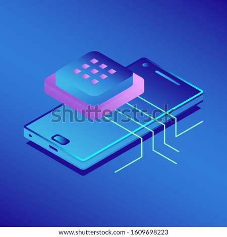 Cloud storage. Digital technology. Backup data. isometric image.