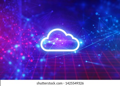 Cloud Storage Icon Robotic System, Cell Plexus Atom Science, Abstract Futuristic Cyber Network Server Online, Ai Technology, Background Illustration 3d Rendering