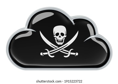 Cloud storage with piracy flag, 3D rendering isolated on white background