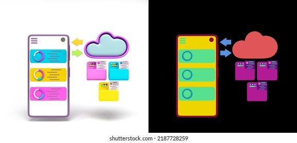 Cloud Storage Sync Concept Smartphone With File Folders On Screen 3d Render On White With Color Alpha