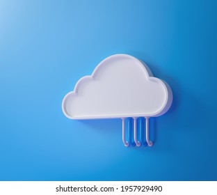 Cloud Storage Technology And Online Data Storage, Cloud Computing, Hosting White Cloud With Blue Background. 3d Render Illustration